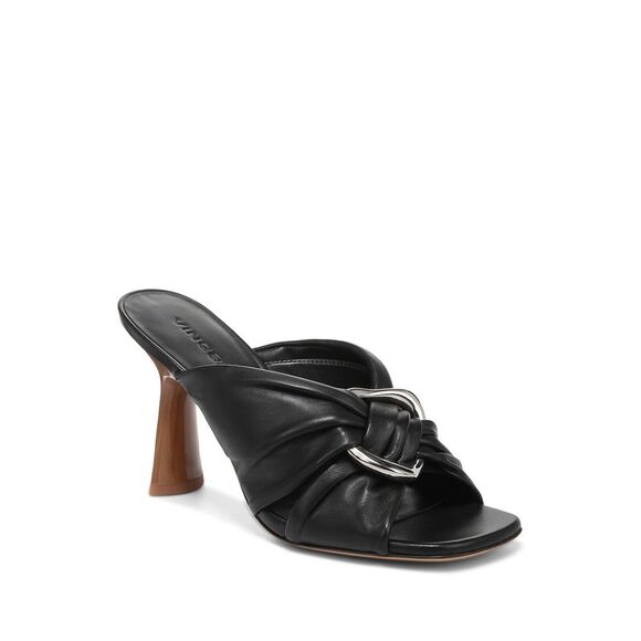 NWT VINCE. Womens Black With Qiqi Open Slip On Leather Heeled Sandal 11 M